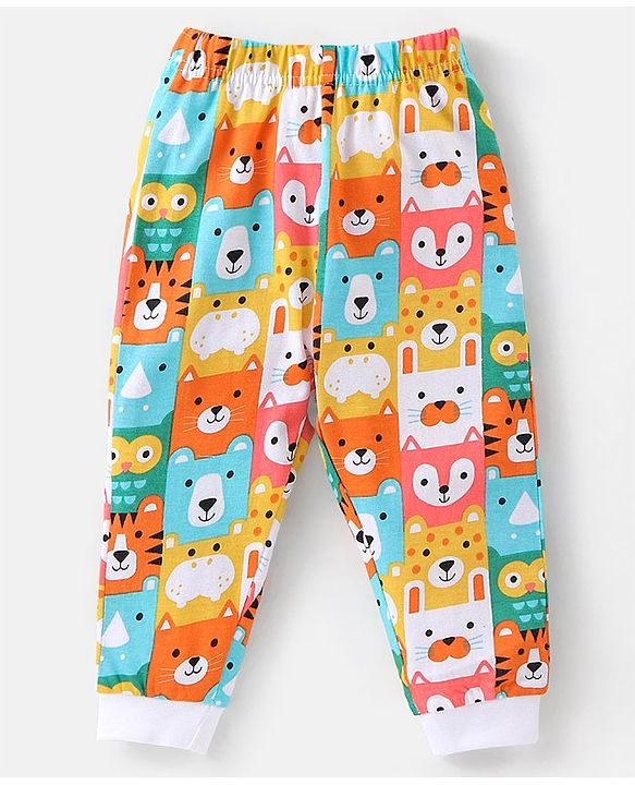 Babyhug Cotton Knit Full Sleeves Night Suit Teddy Print - Multicolour