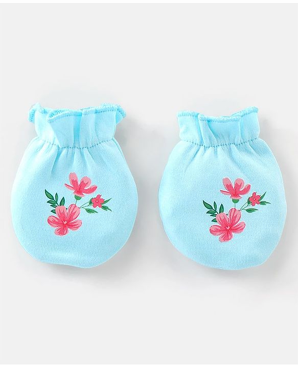 Babyhug 100% Cotton Knit Floral Printed Mittens Pack Of 3 - Multicolour
