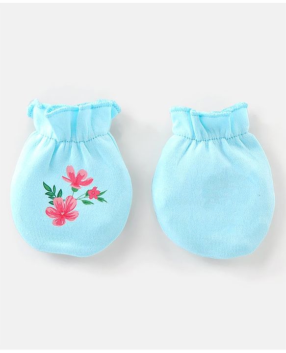 Babyhug 100% Cotton Knit Floral Printed Mittens Pack Of 3 - Multicolour