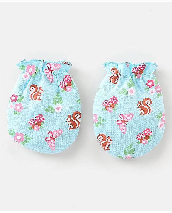 Babyhug 100% Cotton Knit Squirrel Printed Mittens Pack Of 3 - Multicolour