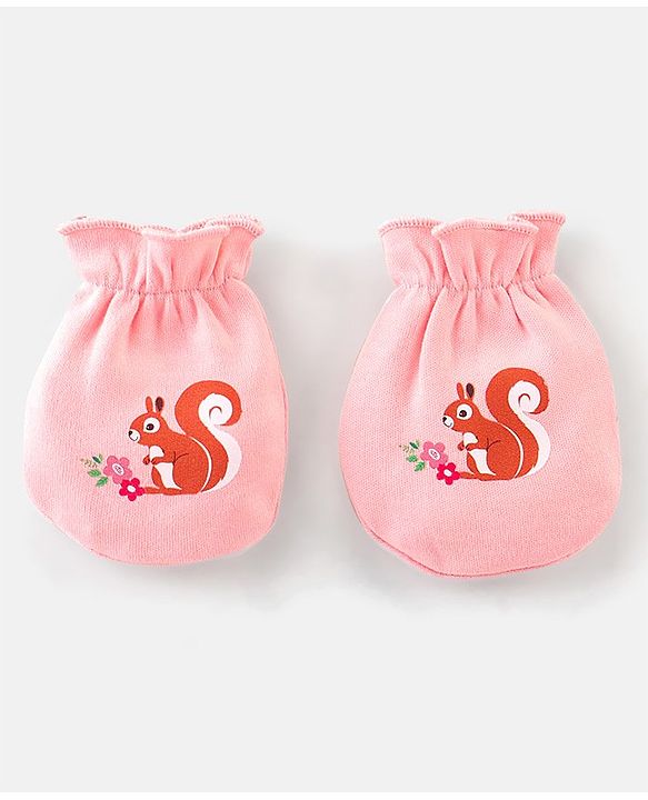 Babyhug 100% Cotton Knit Squirrel Printed Mittens Pack Of 3 - Multicolour