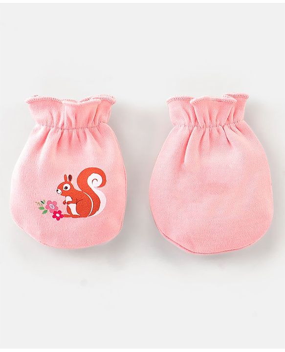 Babyhug 100% Cotton Knit Squirrel Printed Mittens Pack Of 3 - Multicolour
