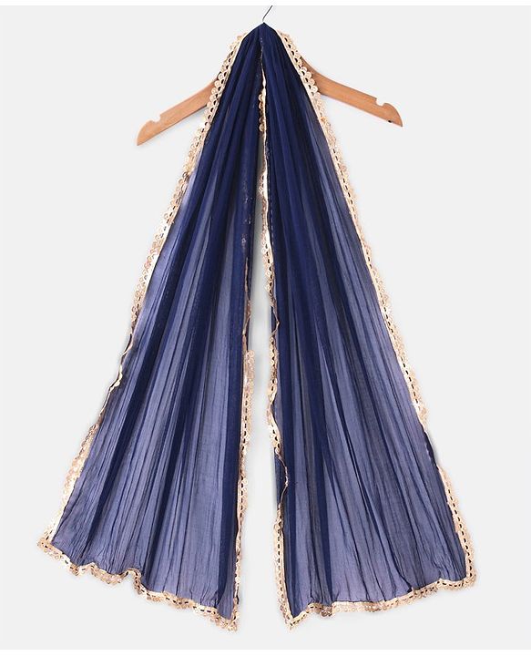 Babyhug  100% Cotton Sleeveless Floral Embroidered Choli with Printed Lehenga and Dupatta Set -Navy Blue