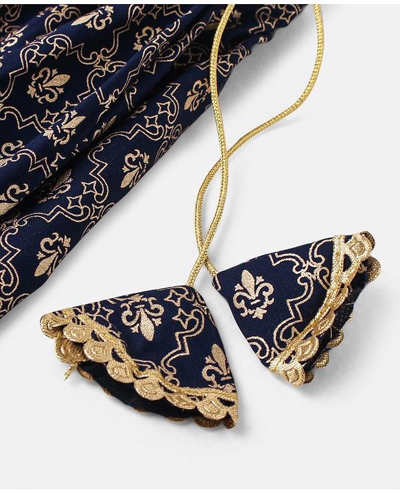 Babyhug  100% Cotton Sleeveless Floral Embroidered Choli with Printed Lehenga and Dupatta Set -Navy Blue