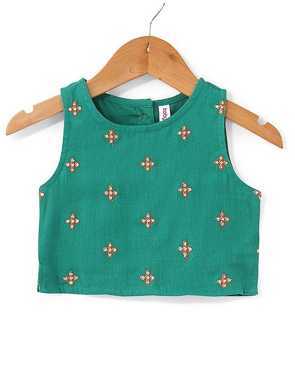 Babyhug Cotton Woven Sleeveless Choli & Lehenga Set with Dupatta Floral Print - Maroon & Blue