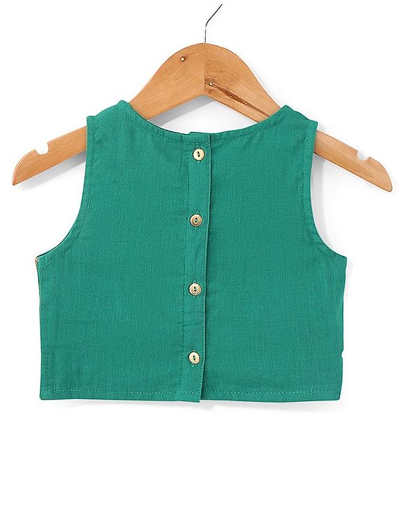 Babyhug Cotton Woven Sleeveless Choli & Lehenga Set with Dupatta Floral Print - Maroon & Blue