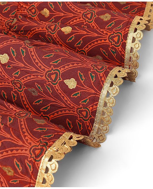 Babyhug Cotton Woven Sleeveless Choli & Lehenga Set with Dupatta Floral Print - Maroon & Blue