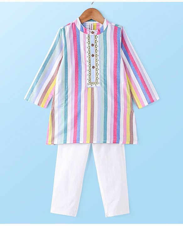 Babyhug 100%  Cotton Full Sleeves  Stripes Kurta Payjama Set - Multicolor
