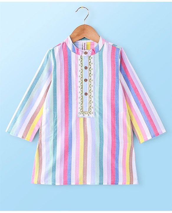 Babyhug 100%  Cotton Full Sleeves  Stripes Kurta Payjama Set - Multicolor