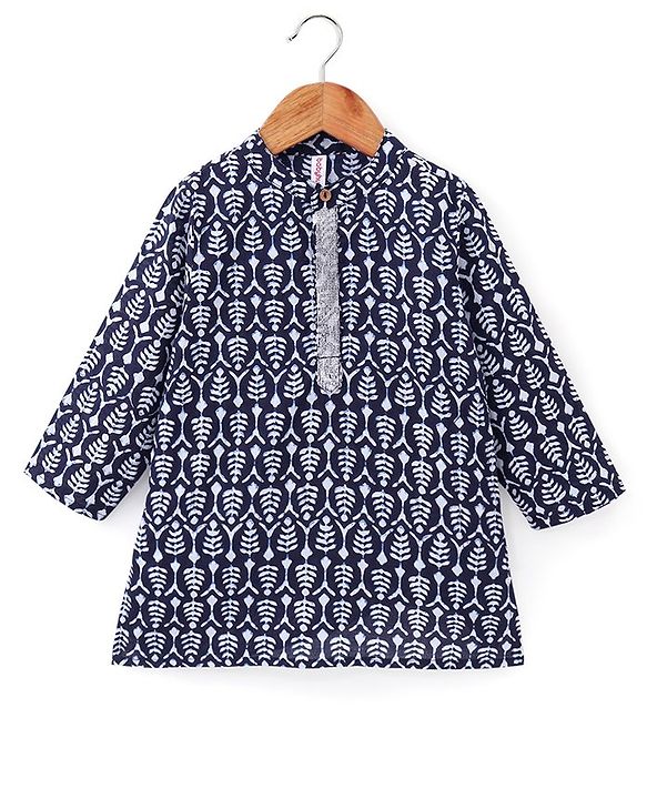 Babyhug 100% Cotton Full Sleeves Kurta With Abstract Print - Blue