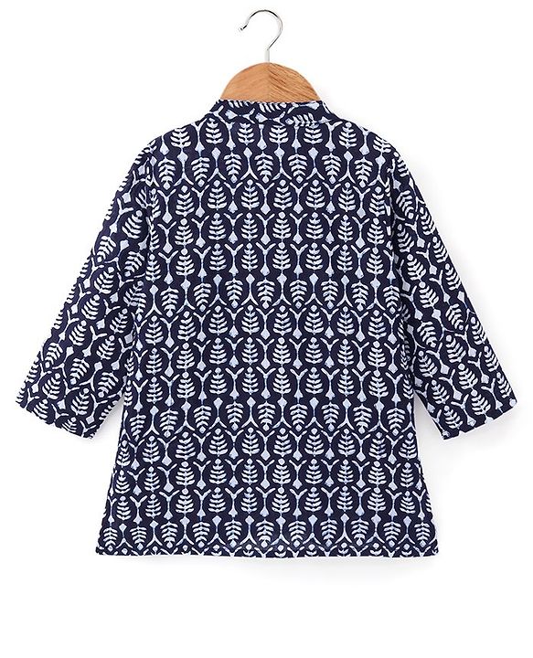 Babyhug 100% Cotton Full Sleeves Kurta With Abstract Print - Blue