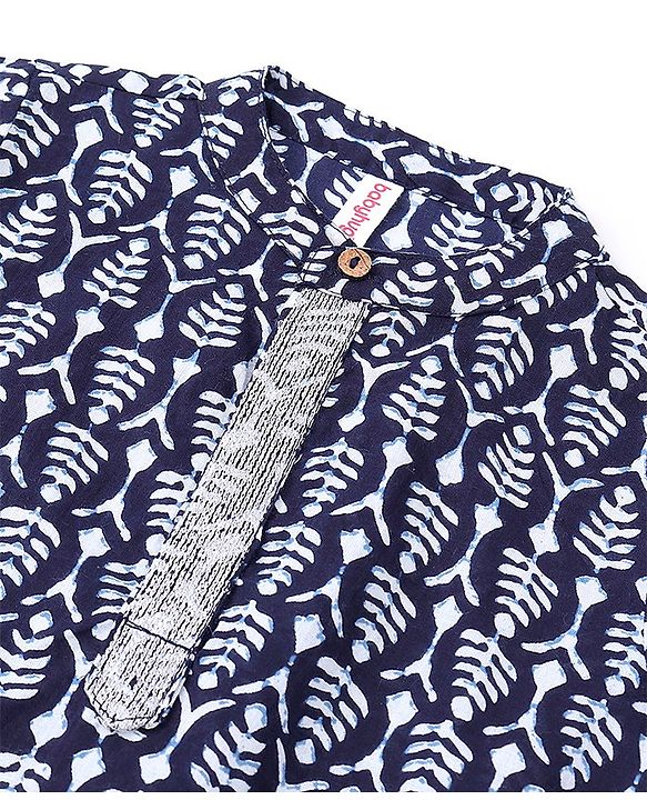 Babyhug 100% Cotton Full Sleeves Kurta With Abstract Print - Blue