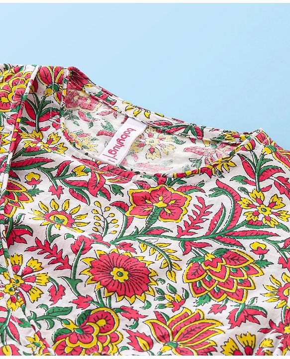 Babyhug Cotton Woven Printed Angarakha Full Sleeves Kurta & Dhoti Set - Red & White