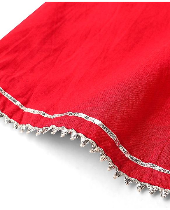 Babyhug 100% Cotton Woven Bandhani Printed and Embroidered  Three Fourth Sleeves Kurta With  Lahenga - Red