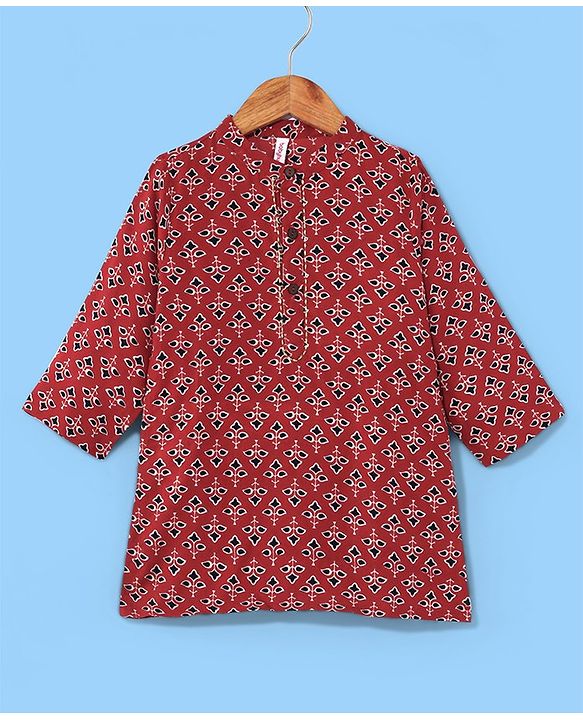 Babyhug Cotton Woven Full Sleeves Floral Printed Kurta & Dhoti Set - Maroon
