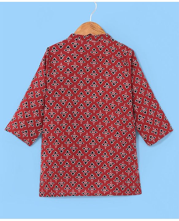 Babyhug Cotton Woven Full Sleeves Floral Printed Kurta & Dhoti Set - Maroon