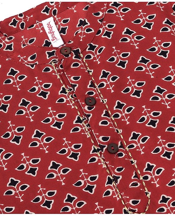 Babyhug Cotton Woven Full Sleeves Floral Printed Kurta & Dhoti Set - Maroon