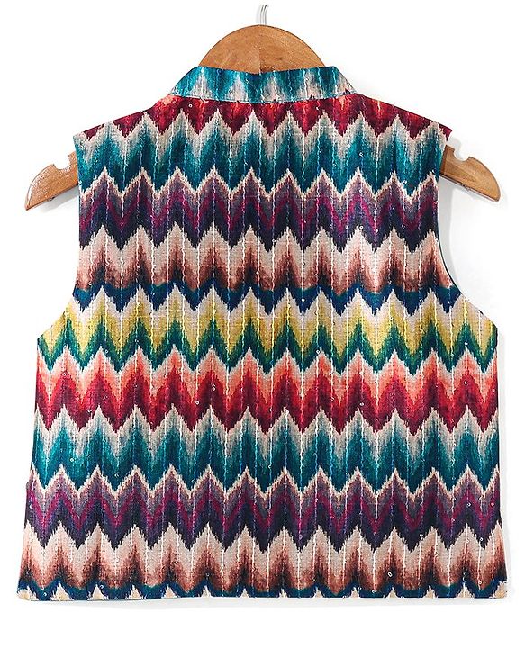 Babyhug Cotton Woven Full Sleeves Kurta & Pajama Set with Coat Chevron Print - Teal Blue