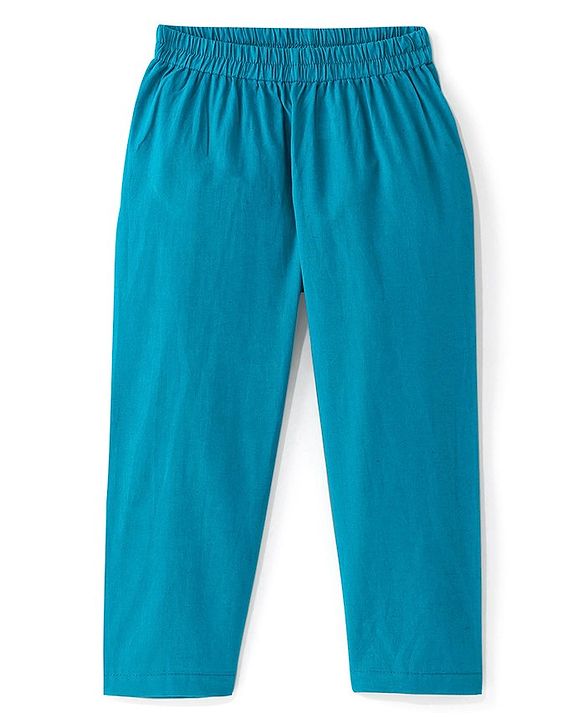 Babyhug Cotton Woven Full Sleeves Kurta & Pajama Set with Coat Chevron Print - Teal Blue