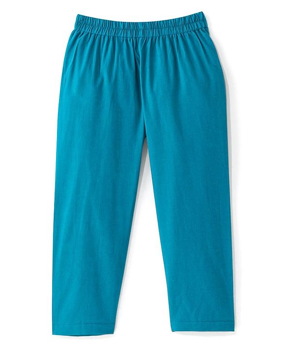 Babyhug Cotton Woven Full Sleeves Kurta & Pajama Set with Coat Chevron Print - Teal Blue