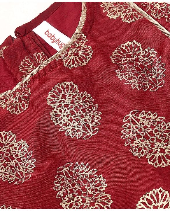 Babyhug Woven Sleeveless Foil Printed Kurta With Pant And Dupatta Set - Maroon