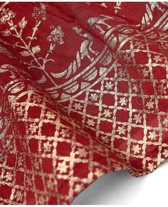 Babyhug Woven Sleeveless Foil Printed Kurta With Pant And Dupatta Set - Maroon