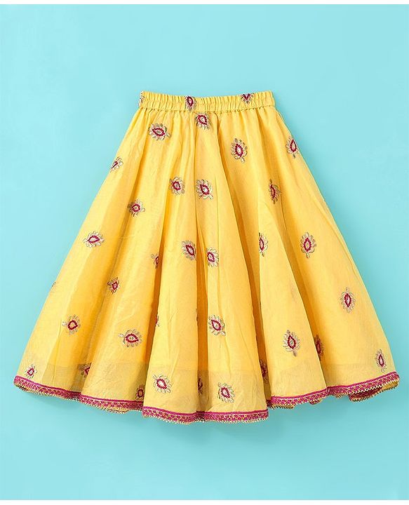 Babyhug Woven Sleeveless Choli & Lehenga Set with Dupatta & Floral Embroidery - Pink & Yellow