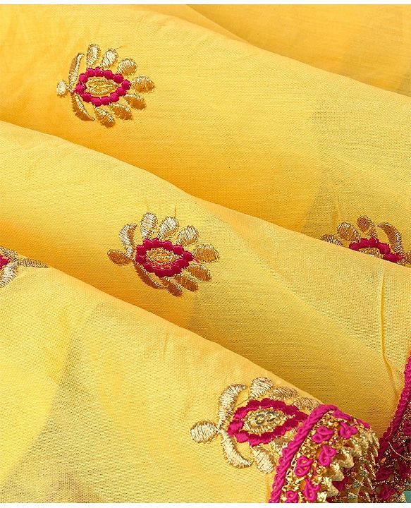 Babyhug Woven Sleeveless Choli & Lehenga Set with Dupatta & Floral Embroidery - Pink & Yellow