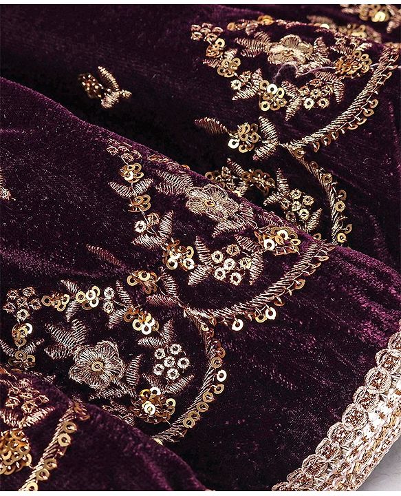 Babyhug Sleeveles Velvet Embroidered Choli with Lehenga  and Dupatta - Purple