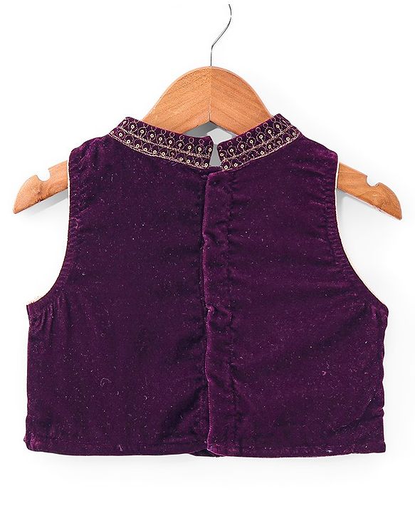 Babyhug Sleeveles Velvet Embroidered Choli with Lehenga  and Dupatta - Purple
