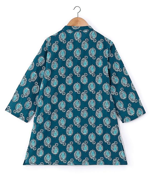 Babyhug 100% Cotton Knit Ethnic Printed Dhoti with Full Sleeves Kurta Set - Navy Blue