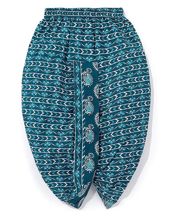 Babyhug 100% Cotton Knit Ethnic Printed Dhoti with Full Sleeves Kurta Set - Navy Blue