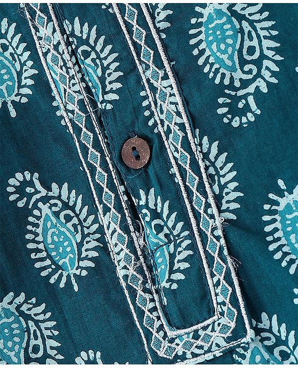 Babyhug 100% Cotton Knit Ethnic Printed Dhoti with Full Sleeves Kurta Set - Navy Blue