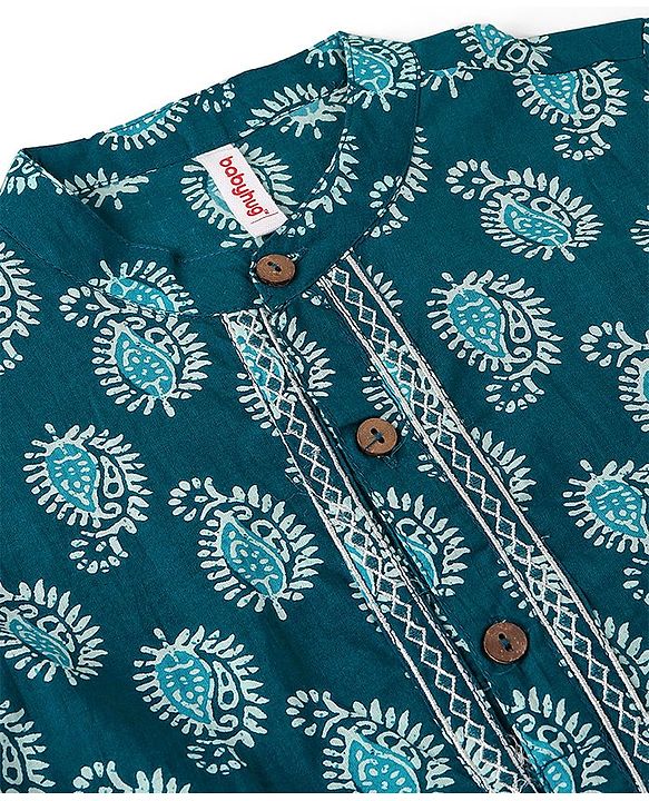 Babyhug 100% Cotton Knit Ethnic Printed Dhoti with Full Sleeves Kurta Set - Navy Blue