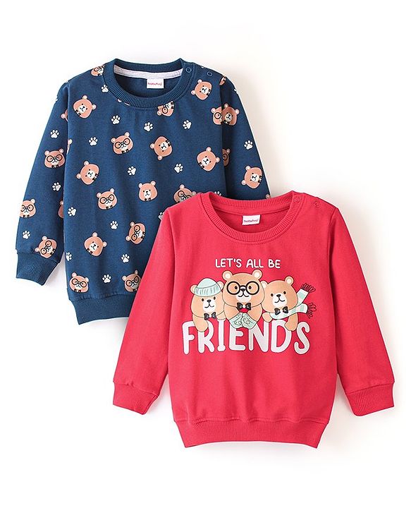 Babyhug Cotton Full Sleeves Sweatshirt With Graphics Football Print Pack Of 2 - Multicolour