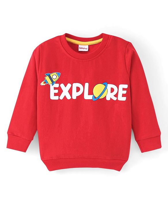 Babyhug Cotton Full Sleeves Sweatshirts With Outer Space Graphics Pack  Of 2- Blue & Red