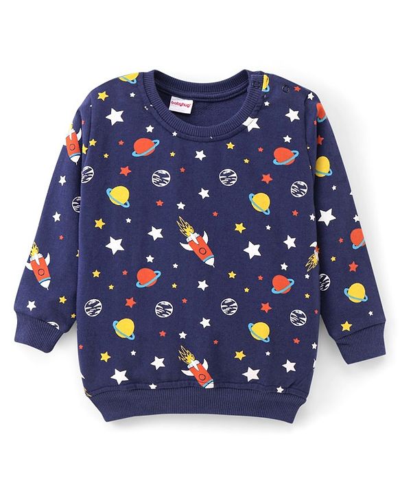 Babyhug Cotton Full Sleeves Sweatshirts With Outer Space Graphics Pack  Of 2- Blue & Red