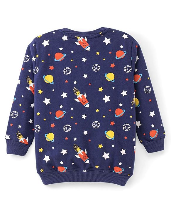 Babyhug Cotton Full Sleeves Sweatshirts With Outer Space Graphics Pack  Of 2- Blue & Red