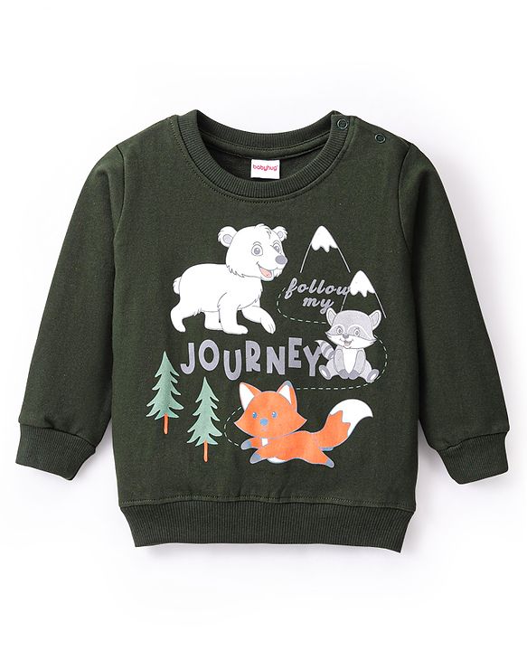 Babyhug Cotton Knit Full Sleeves Sweatshirt With Wild Animals Graphics Pack Of 2 - Red & Green