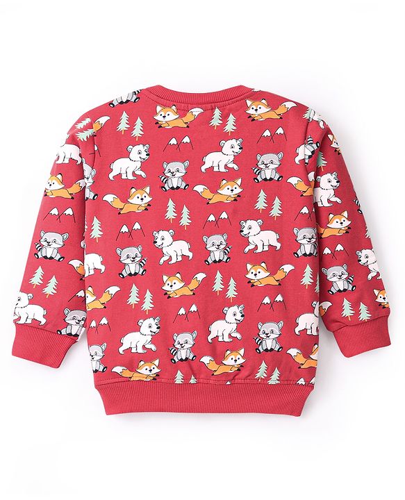 Babyhug Cotton Knit Full Sleeves Sweatshirt With Wild Animals Graphics Pack Of 2 - Red & Green