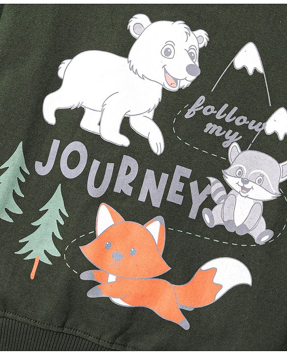 Babyhug Cotton Knit Full Sleeves Sweatshirt With Wild Animals Graphics Pack Of 2 - Red & Green