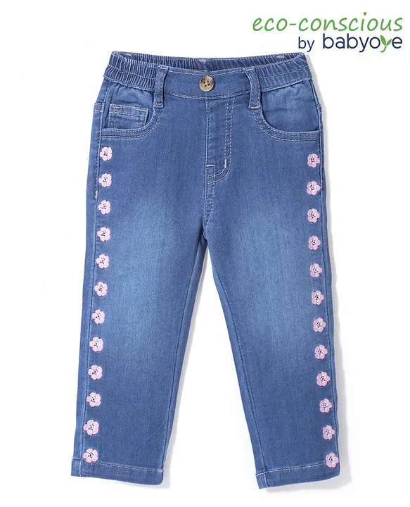 Buy Babyoye Eco Conscious Full Length Floral Embroidered Jeans Light Blue  for Girls (12-18Months) Online in India, Shop at FirstCry.com - 14219559
