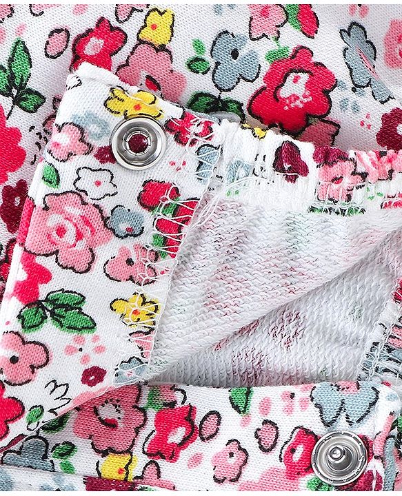 Babyhug Single Jersey Cotton Knit Dungaree with Full Sleeves Inner Tee Floral Print - Peach