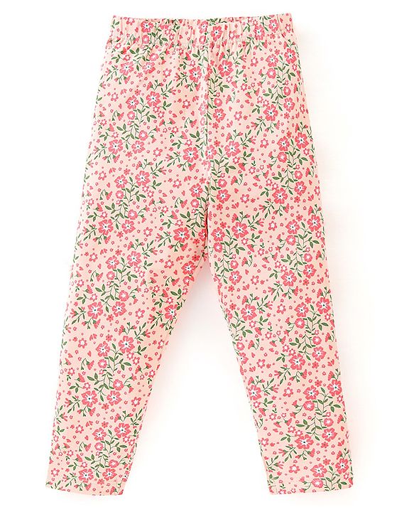 Babyhug 100% Cotton Full Sleeves Top and Floral Printed Pant - Green & Orange