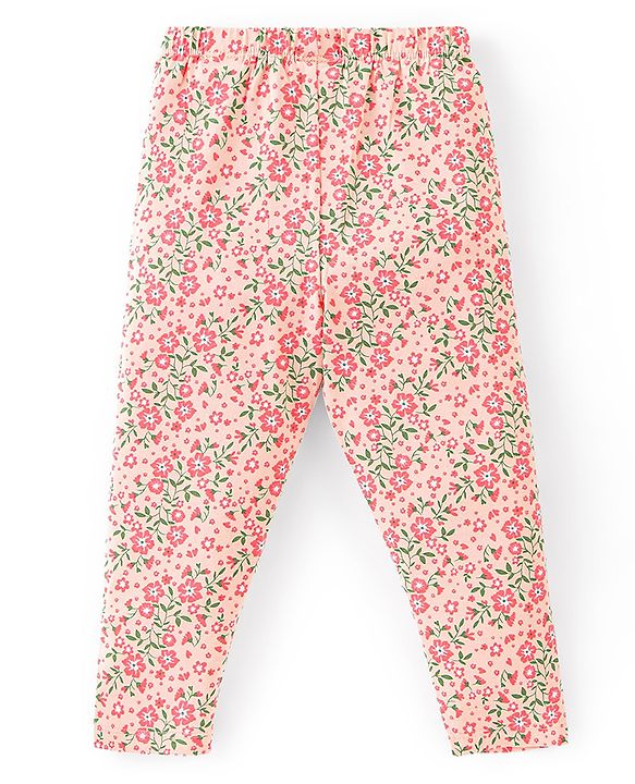 Babyhug 100% Cotton Full Sleeves Top and Floral Printed Pant - Green & Orange