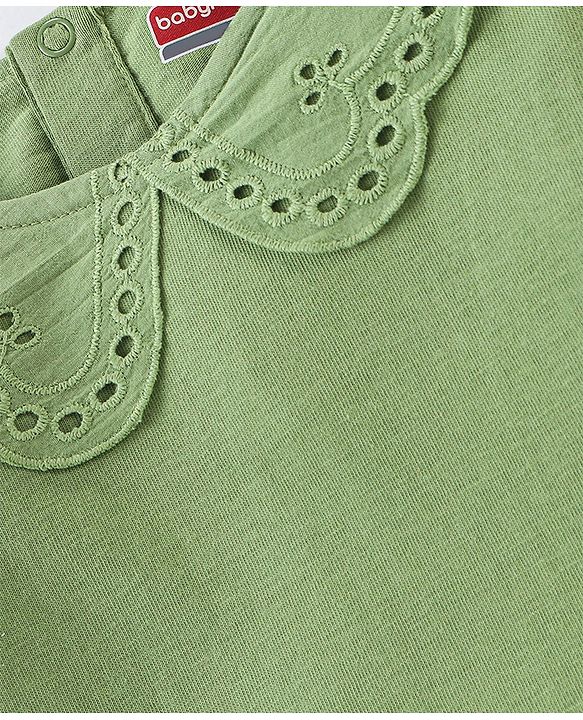 Babyhug 100% Cotton Full Sleeves Top and Floral Printed Pant - Green & Orange