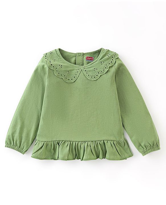 Babyhug 100% Cotton Full Sleeves Top and Floral Printed Pant - Green & Orange