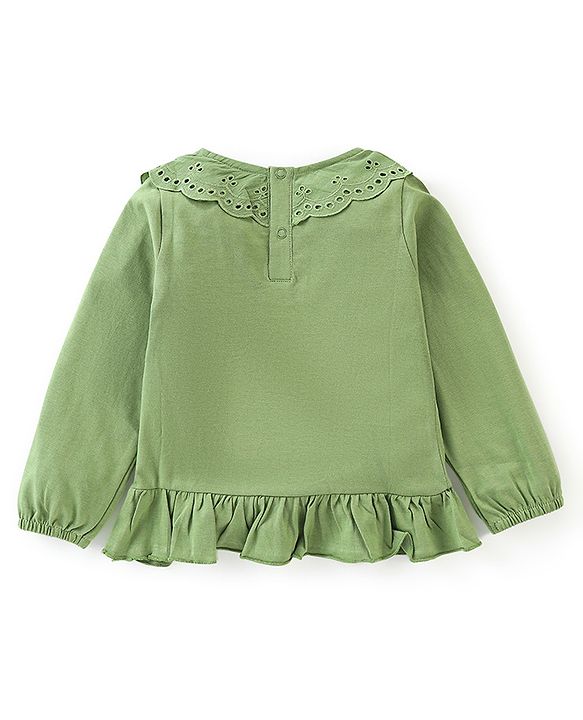 Babyhug 100% Cotton Full Sleeves Top and Floral Printed Pant - Green & Orange