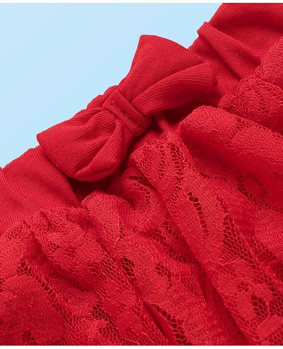Babyhug 100% Cotton Knit Full Sleeves Top & Skirt Solid Colour - White & Red