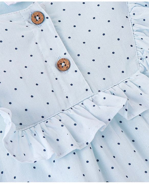 Babyhug 100% Rayon Woven Full Sleeves Top with Frill Detailing Polka Dot Print - Light Blue